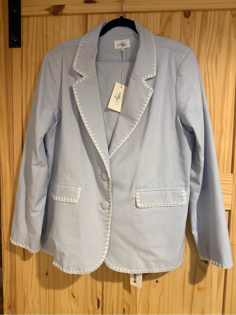 Able Light Blue Blazer with White Trim / Matching Pants Size L